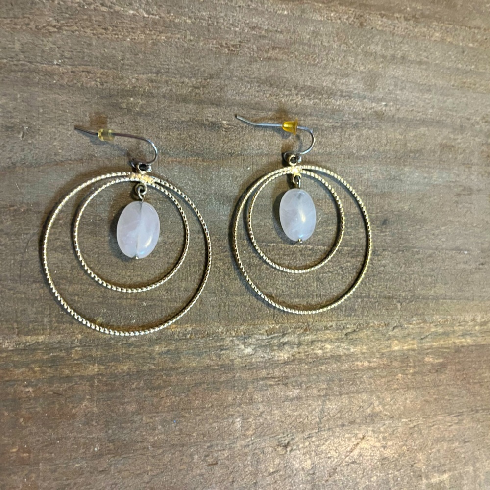Gold and opal circular drop earrings